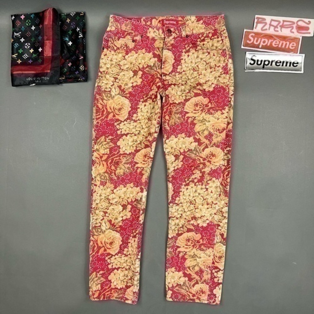 Supreme Floral Print Pants SS18 Pink Jeans Luxury NYC Designer Skater Streetwear